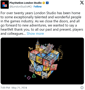 22 年老部门被裁，索尼 PlayStation 伦敦工作室关闭
