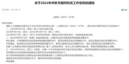 上期所发布2024年中秋节期货交易安排调整通知