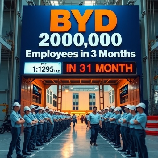 急扩产能，比亚迪3个月招聘近20万名员工